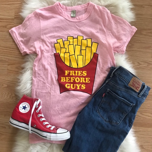 Hot Topic Tops - Fries before guys sassy funny pink tee